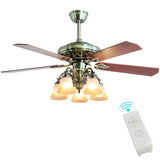 Indoor Ceiling Fan Light Fixtures  New Bronze Remote LED 52 Ceiling Fans For Bedroom,Living Room,Dining Room Including Motor,5-Light,5-Blades,Remote Switch