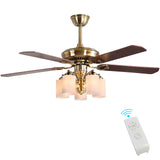 Indoor Ceiling Fan Light Fixtures Vintage New Bronze Remote LED 52 Ceiling Fans For Bedroom,Living Room,Dining Room Including Motor,5-Light,5-Blades,Remote Switch