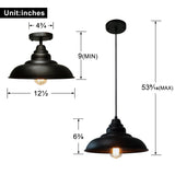 Barn Pendant Lights, Hanging Light for Kitchen Dining Table Oil-Rubbed Bronze 12" Ceiling Dome Pendant Lighting E26 Base (Black))