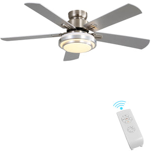 Indoor Ceiling Fan Light Fixtures - FINXIN Remote LED 48 Brushed Nickel Ceiling Fans For Bedroom,Living Room,Dining Room Including Motor,Remote Switch (5-Blades)