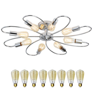 Ceiling Light Fixture,Semi Flush Mount Pendant Light, Mid-Century Sputnik Chandelier Light, Starburst Lighting for Bathroom Bedroom Kitchen Bar Hallway and Dining Room (Brushed Nickel)