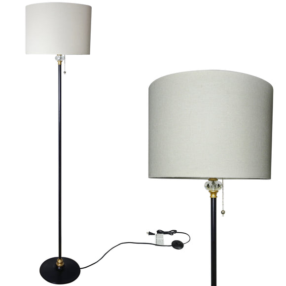 Floor Lamp for Living Room, Modern Standing Lamp with Hanging Drum Shade, Thickened Tall Pole Lamp for Office with Pull Chain and Floor Switch（Crystal）