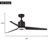 Indoor Ceiling Fan Light Fixtures Remote LED 52 Ceiling Fans For Bedroom,Living Room,Dining Room Including Motor,3-Blades,Remote Switch (Black)