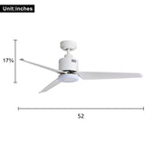 Indoor Ceiling Fan Light Fixtures Remote LED 52 Ceiling Fans For Bedroom,Living Room,Dining Room Including Motor,3-Blades,Remote Switch (White)