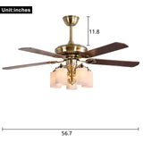 Indoor Ceiling Fan Light Fixtures Vintage New Bronze Remote LED 52 Ceiling Fans For Bedroom,Living Room,Dining Room Including Motor,5-Light,5-Blades,Remote Switch