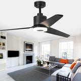 Indoor Ceiling Fan Light Fixtures Remote LED 52 Ceiling Fans For Bedroom,Living Room,Dining Room Including Motor,3-Blades,Remote Switch (Black)