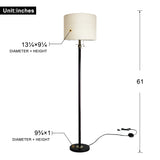 Floor Lamp for Living Room, Modern Standing Lamp with Hanging Drum Shade, Thickened Tall Pole Lamp for Office with Pull Chain and Floor Switch (Bronze)