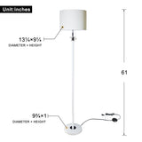 Floor Lamp for Living Room, Modern Standing Lamp with Hanging Drum Shade, Thickened Tall Pole Lamp for Office with Pull Chain and Floor Switch (White)