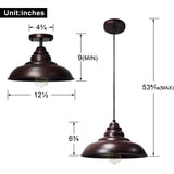 Barn Pendant Lights, 1-Light Hanging Light for Kitchen Dining Table Oil-Rubbed Bronze 12" Ceiling Dome Pendant Lighting E26 Base (Bronze)